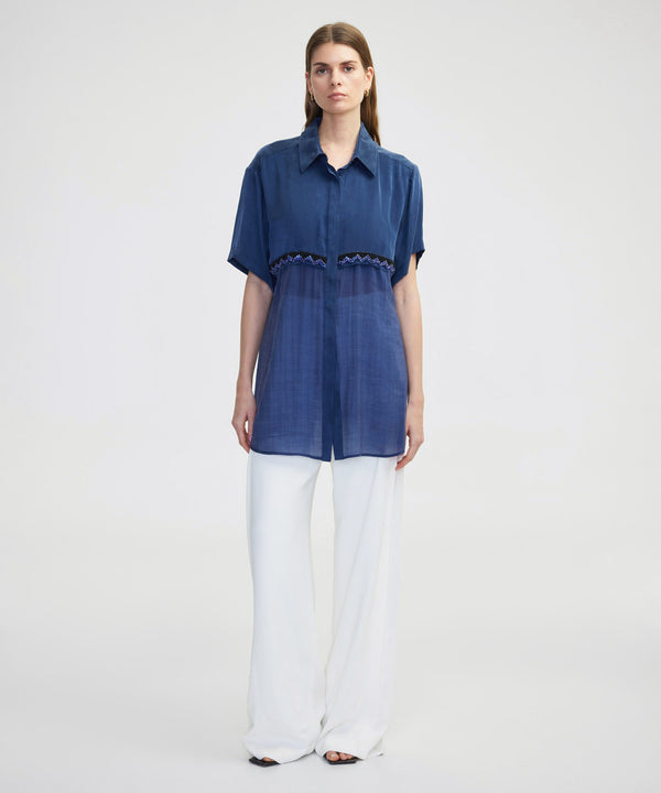 Ipekyol Transparent Mix Embroidered Shirt Jacket Navy