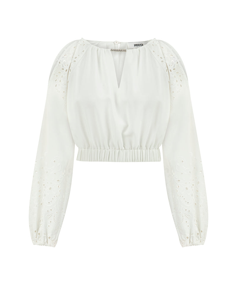 Ipekyol Embroidered Detail Crop Blouse Off White