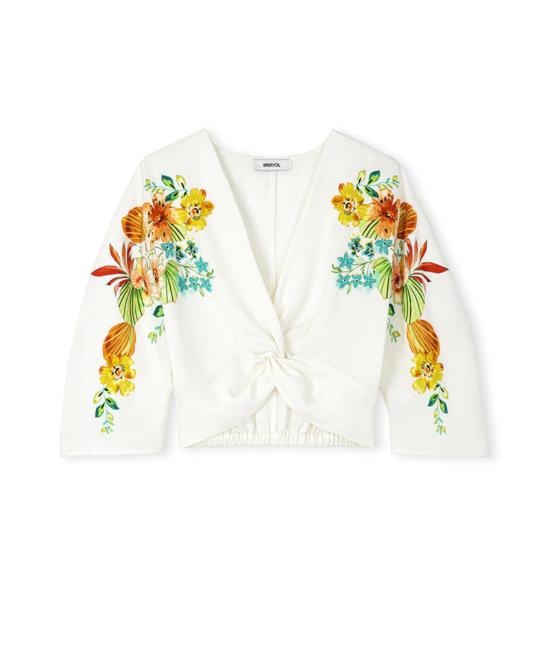 Ipekyol Floral Patterned Twist Blouse Ecru