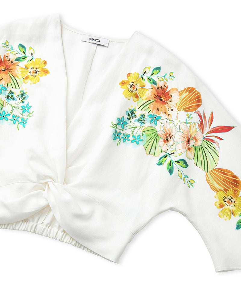 Ipekyol Floral Patterned Twist Blouse Ecru