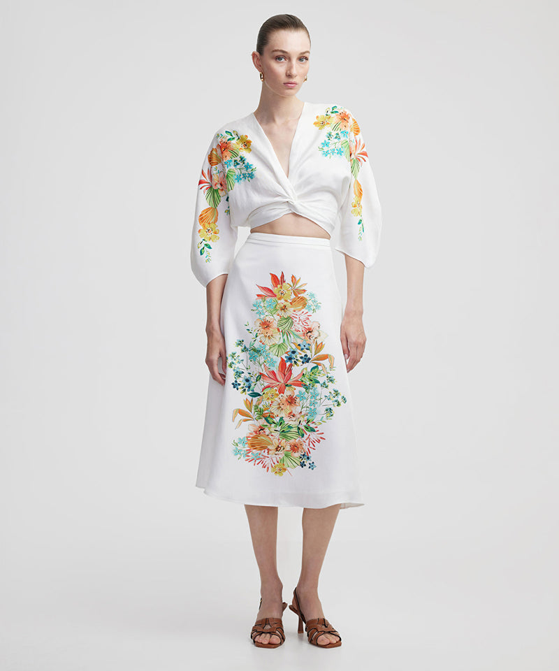 Ipekyol Floral Patterned Twist Blouse Ecru