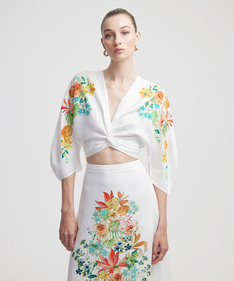 Ipekyol Floral Patterned Twist Blouse Ecru