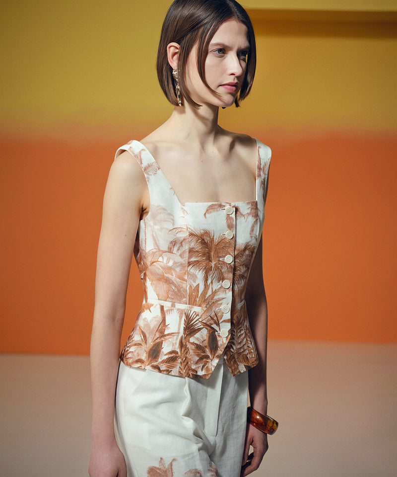 Ipekyol Patterned Linen Vest Ecru