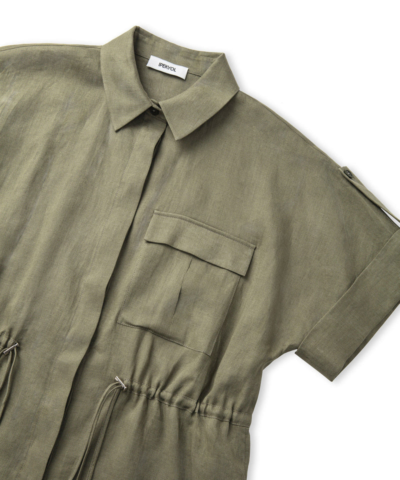 Ipekyol Adjustable Waist Linen Shirt Khaki
