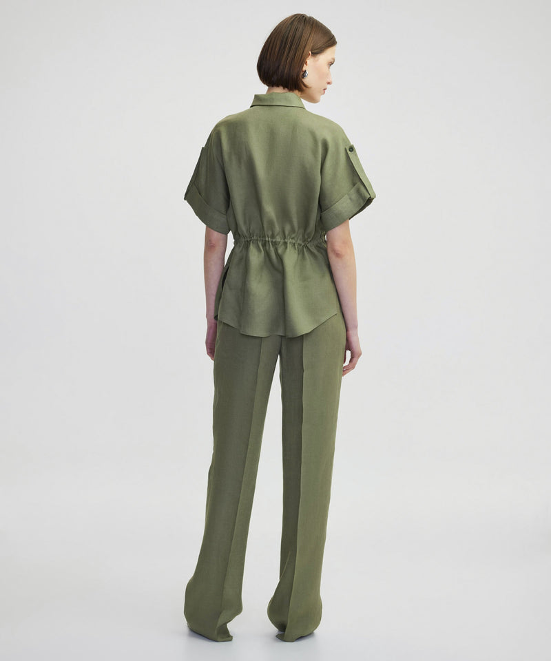 Ipekyol Adjustable Waist Linen Shirt Khaki