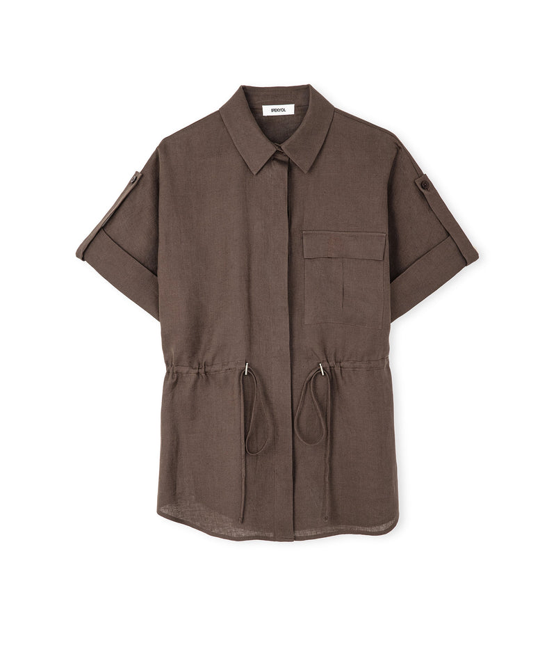 Ipekyol Adjustable Waist Linen Shirt Brown