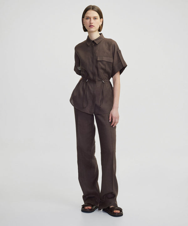 Ipekyol Adjustable Waist Linen Shirt Brown