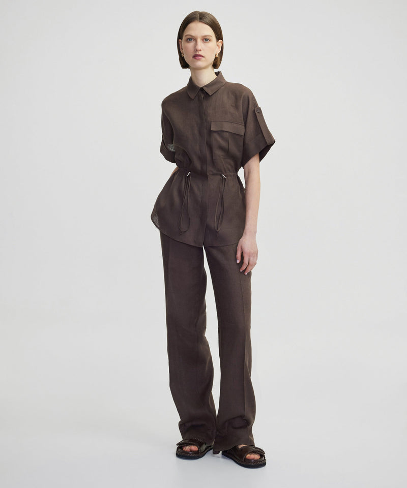 Ipekyol Adjustable Waist Linen Shirt Brown