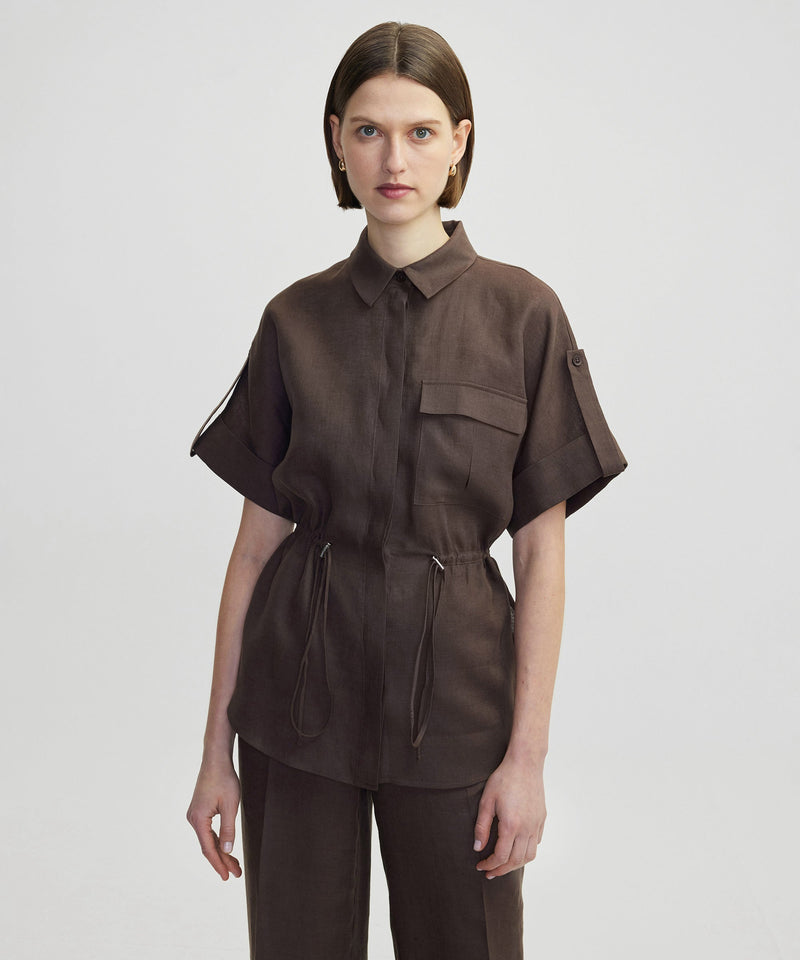 Ipekyol Adjustable Waist Linen Shirt Brown