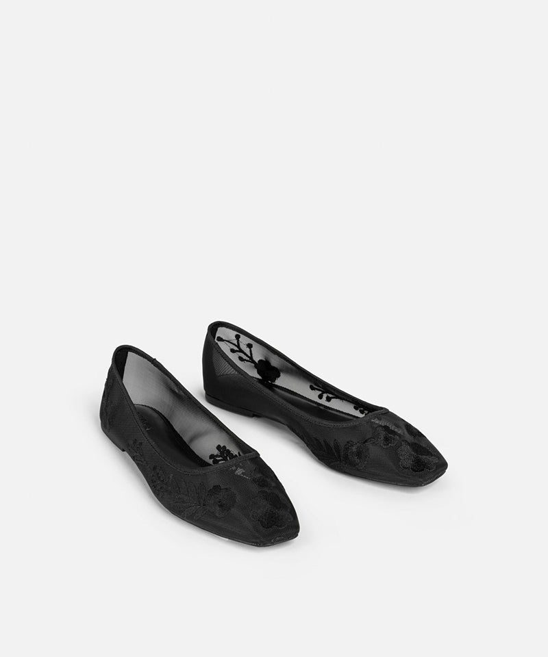 Ipekyol Transparent Textured Embroidered Ballerinas Black