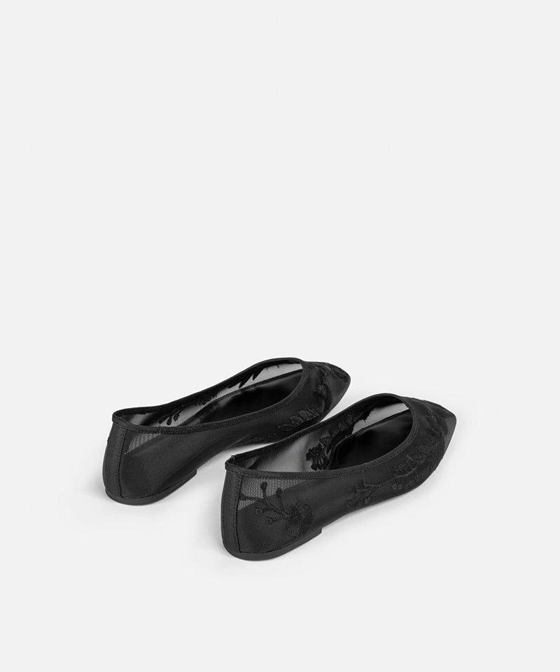 Ipekyol Transparent Textured Embroidered Ballerinas Black