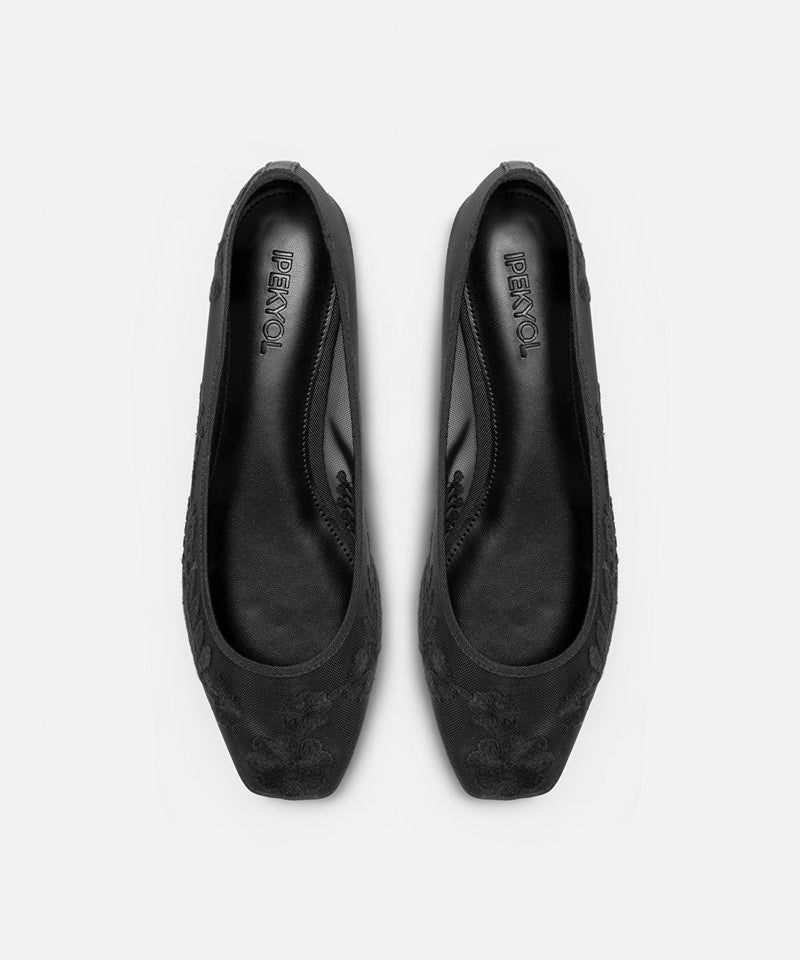 Ipekyol Transparent Textured Embroidered Ballerinas Black