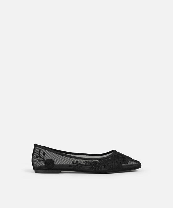 Ipekyol Transparent Textured Embroidered Ballerinas Black