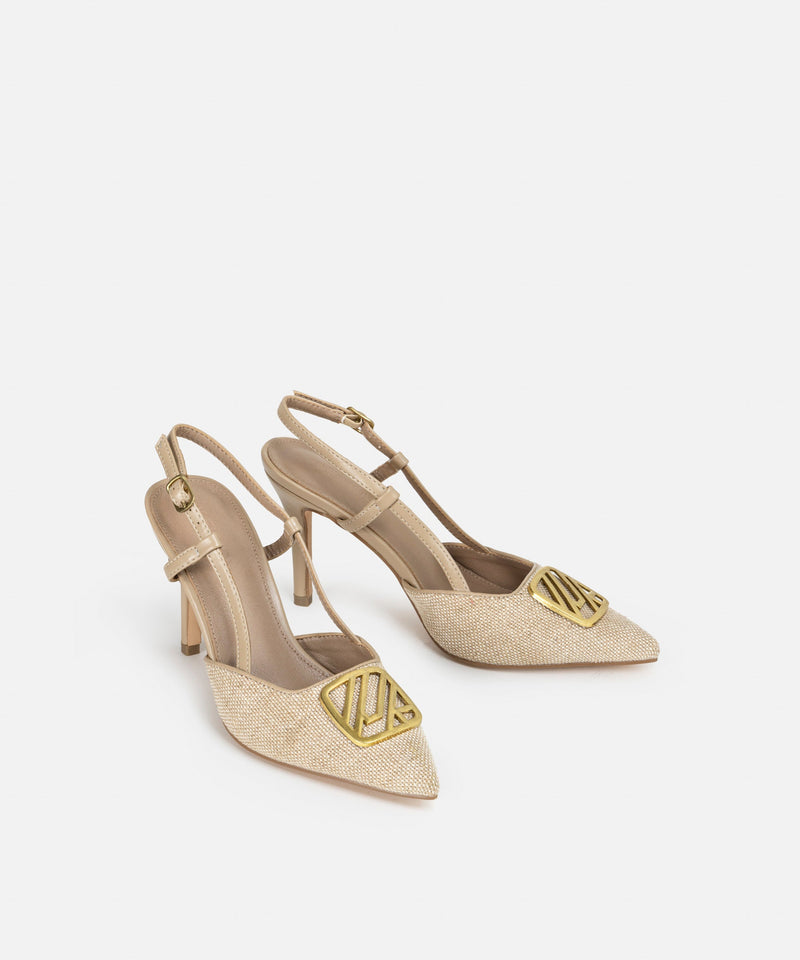 Ipekyol Metal Monogram Buckle High Heels Beige