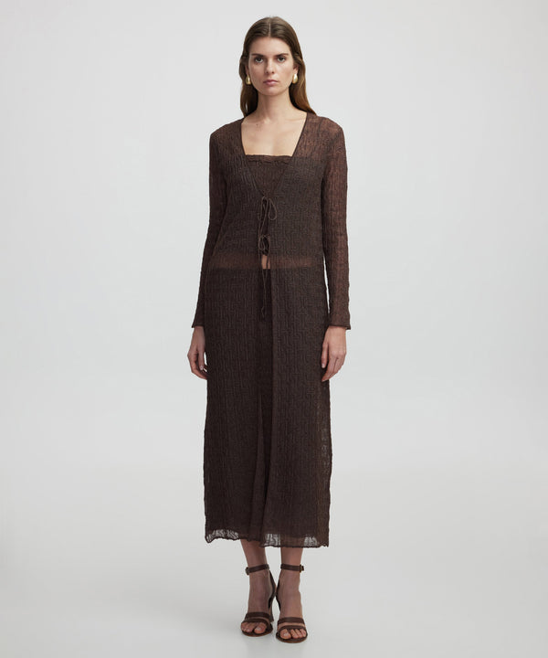 Ipekyol Lurex Yarn Long Cardigan Brown