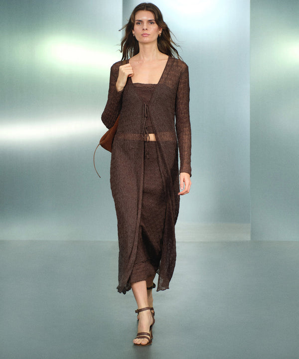 Ipekyol Lurex Yarn Long Cardigan Brown