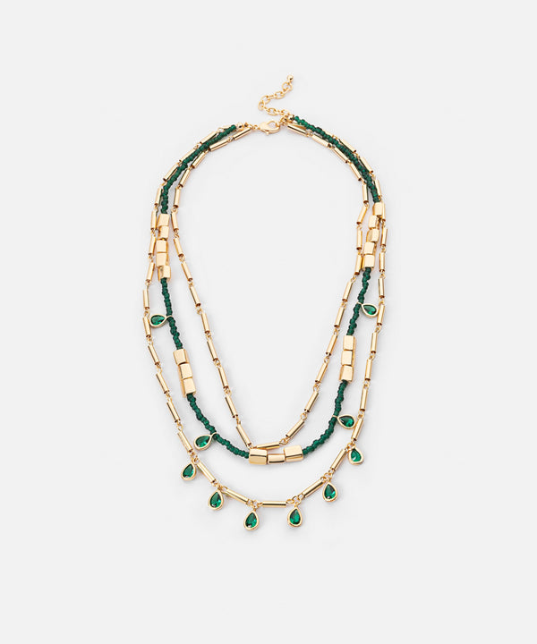 Ipekyol Crystal Stone And Bead Necklace Set Green