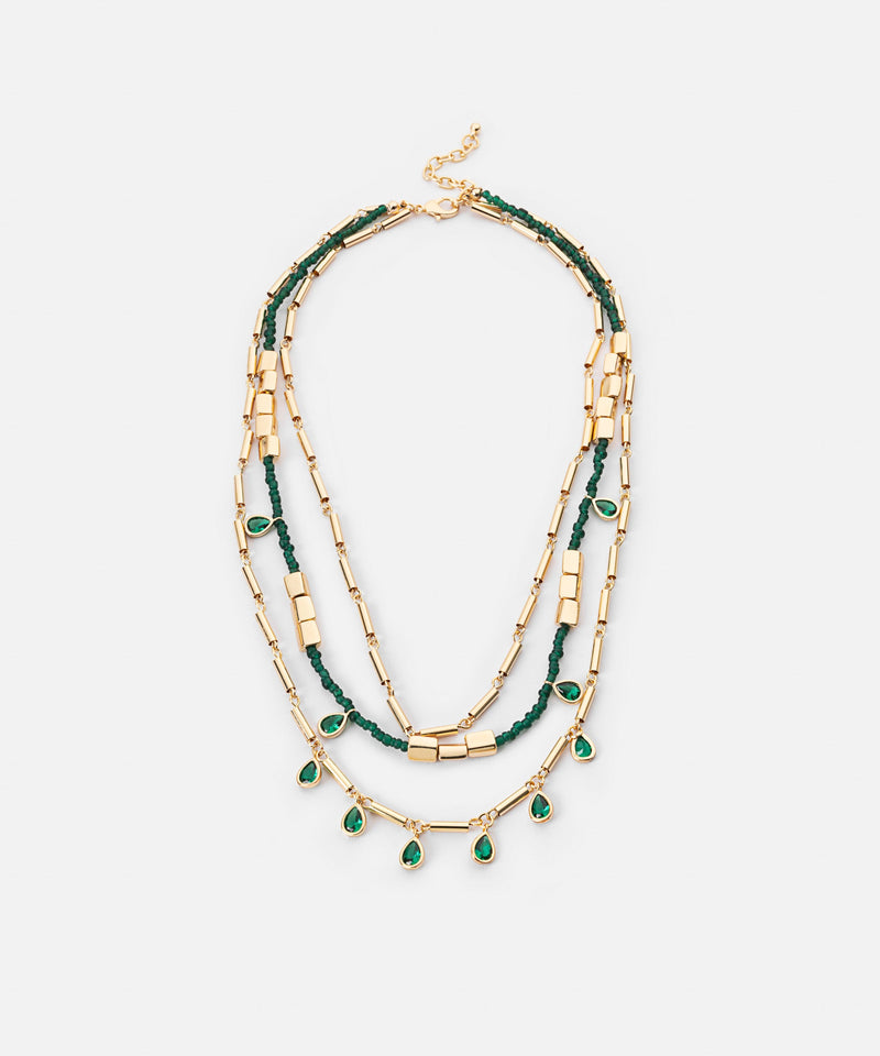 Ipekyol Crystal Stone And Bead Necklace Set Green