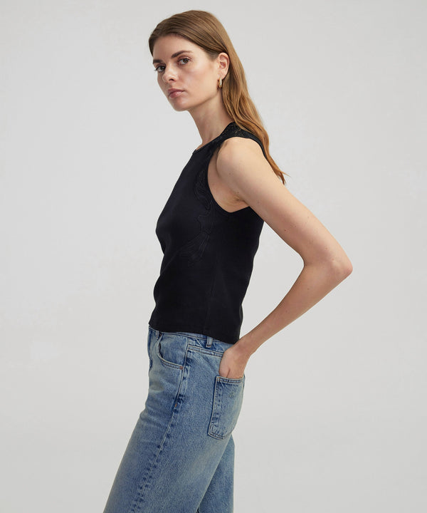 Ipekyol Embroidered Ribbed T-Shirt Black