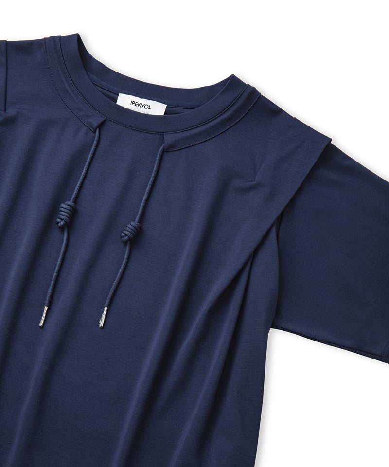 Ipekyol Adjustable Waistband Off-Shoulder T-Shirt Navy