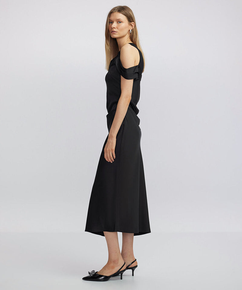 Ipekyol Combed Cotton Mix Draped Dress Black