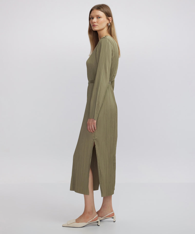 Ipekyol Shiny Textured Pleated Dress Khaki