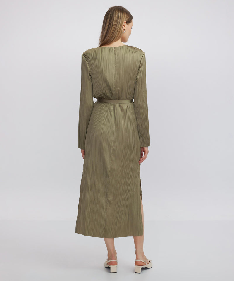 Ipekyol Shiny Textured Pleated Dress Khaki