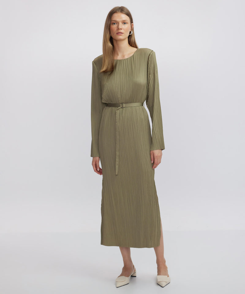 Ipekyol Shiny Textured Pleated Dress Khaki