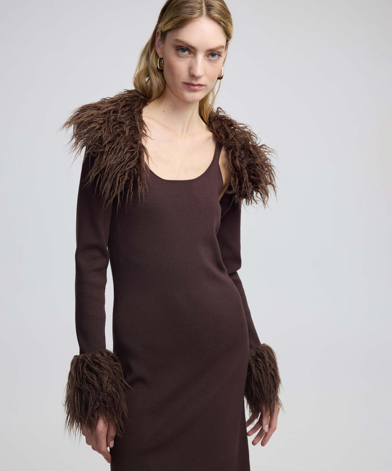 Ipekyol Faux Fur Two-Piece Dress Brown