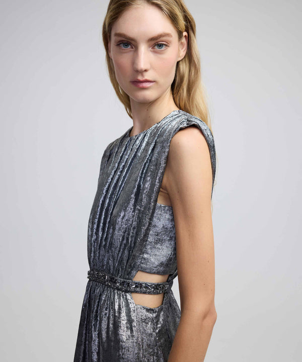 Ipekyol Shiny Textured Embroidered Dress Grey