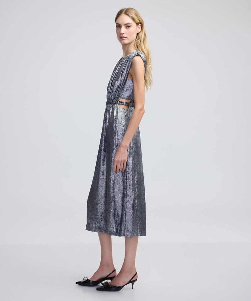 Ipekyol Shiny Textured Embroidered Dress Grey