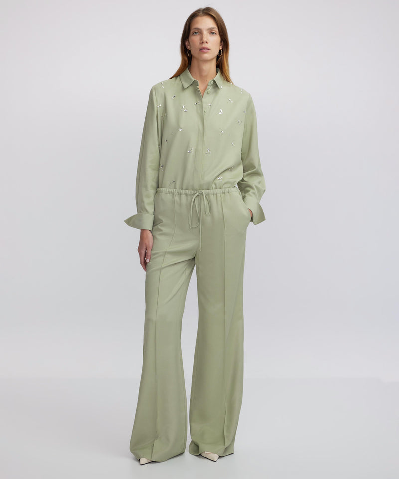 Ipekyol Wide Leg Fit Trousers With Ribbed Stitching Light Khaki