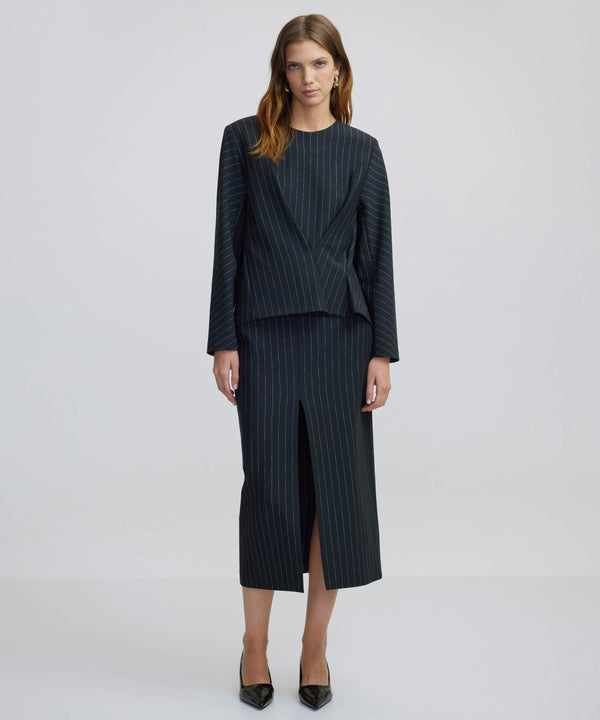 Ipekyol Draped Striped Pattern Blouse Anthracite