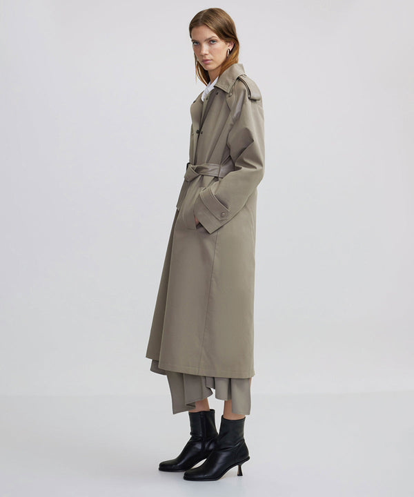 Ipekyol Faux Leather Mix Belted Trench Coat Mink