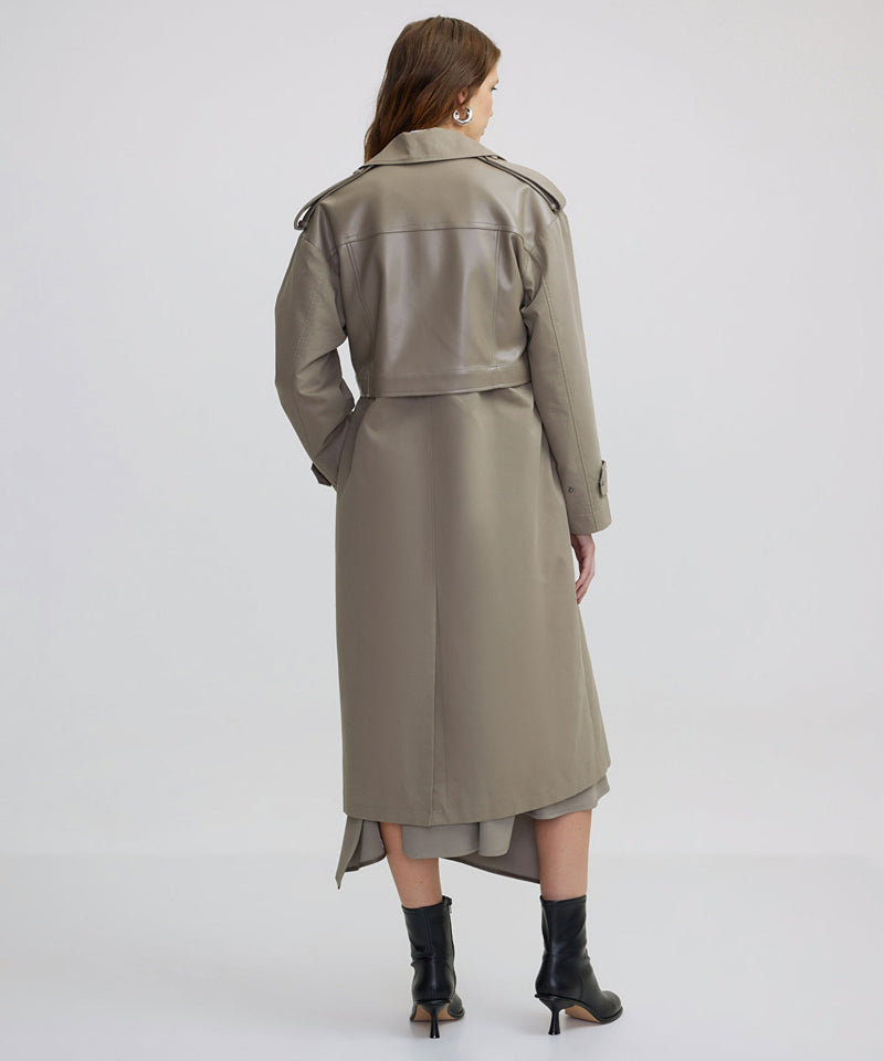 Ipekyol Faux Leather Mix Belted Trench Coat Mink