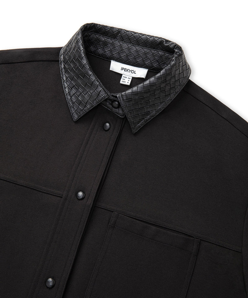 Ipekyol Textured Faux Leather Mix Shirt Black