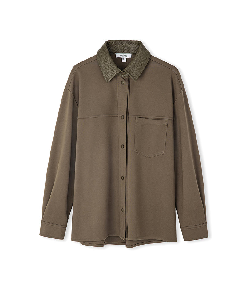 Ipekyol Textured Faux Leather Mix Shirt Green