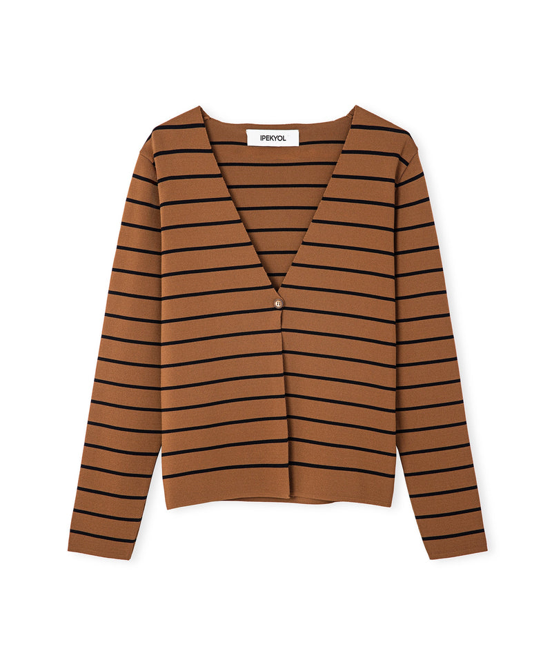 Ipekyol Striped Pattern Knitted Cardigan Caramel