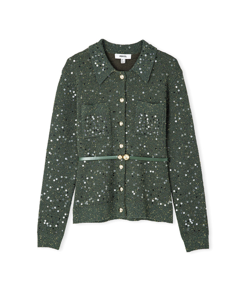 Ipekyol Sequin Embroidered Belted Knitwear Green