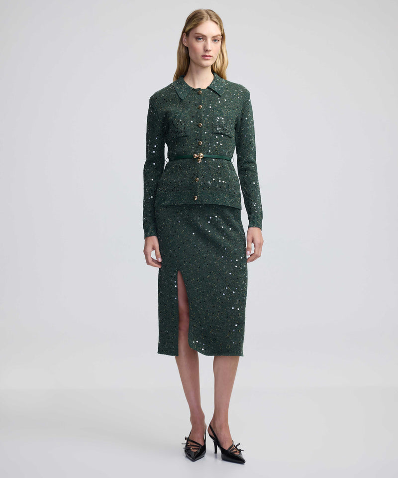 Ipekyol Sequin Embroidered Belted Knitwear Green