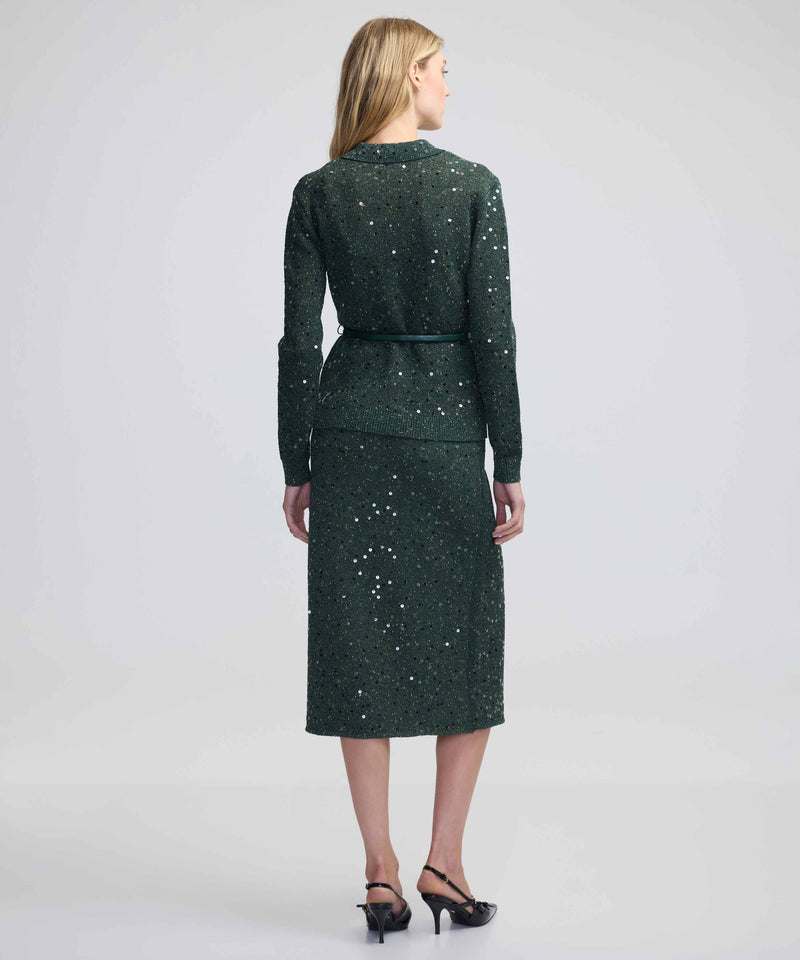 Ipekyol Sequin Embroidered Belted Knitwear Green