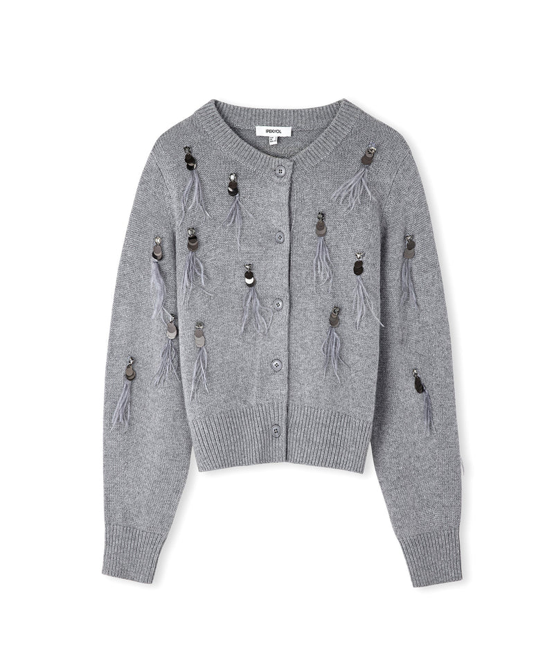 Ipekyol Cardigan With Sequin And Ostrich Embroidery Anthracite