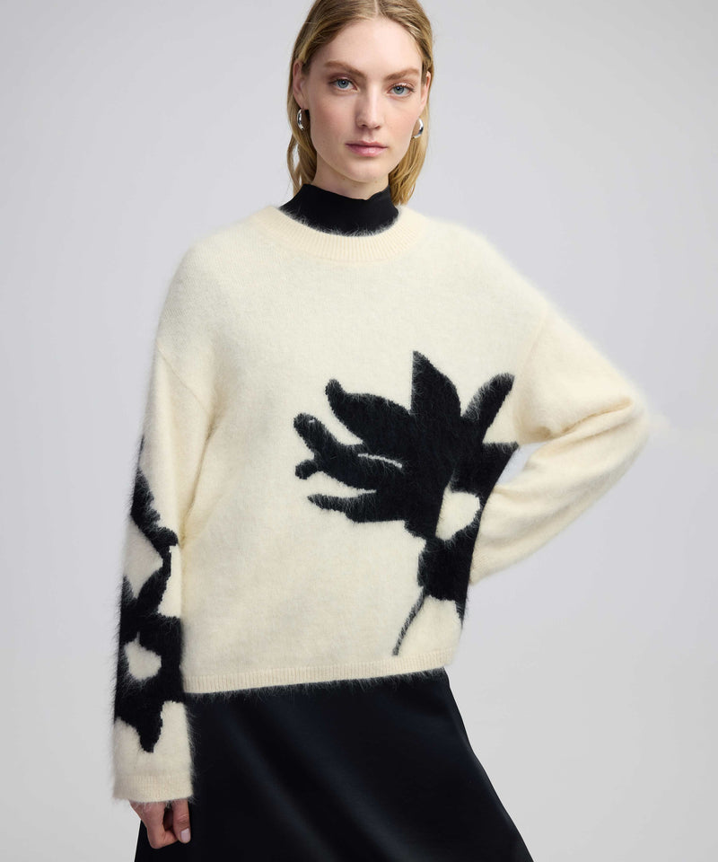 Ipekyol Contrast Jacquard Plush Knit Ecru