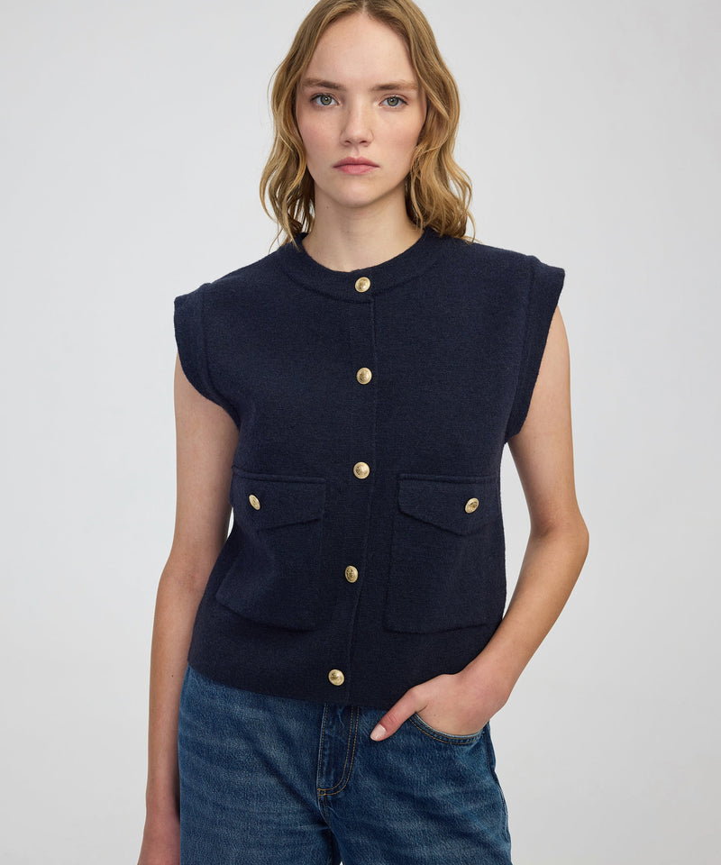 Ipekyol Gold-Button Knit Vest Navy