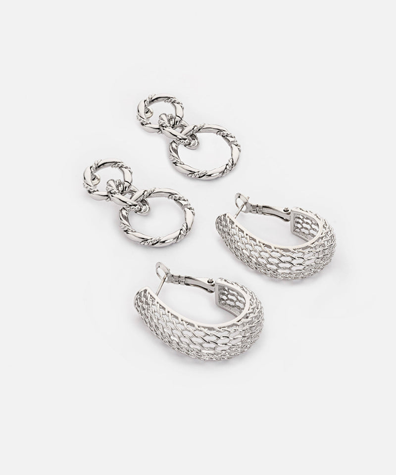 Ipekyol Double Metal Earrings Silver