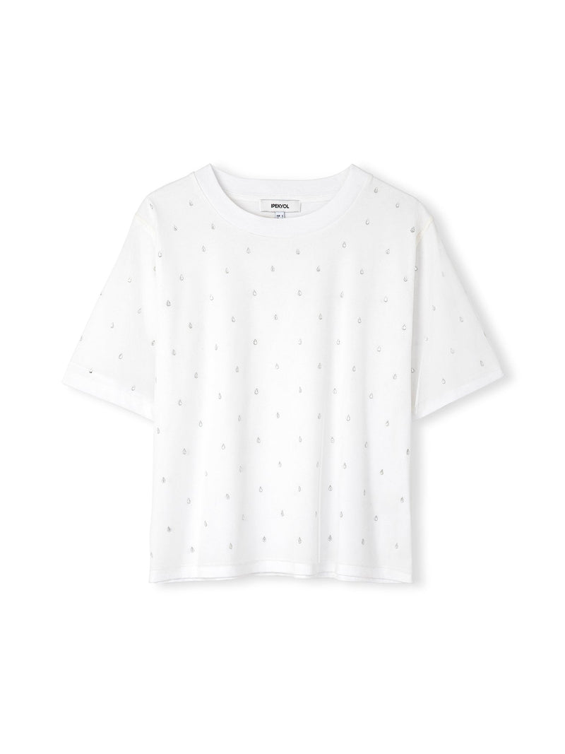 Ipekyol Hotfix Printed Tulle Mix T-Shirt Off White