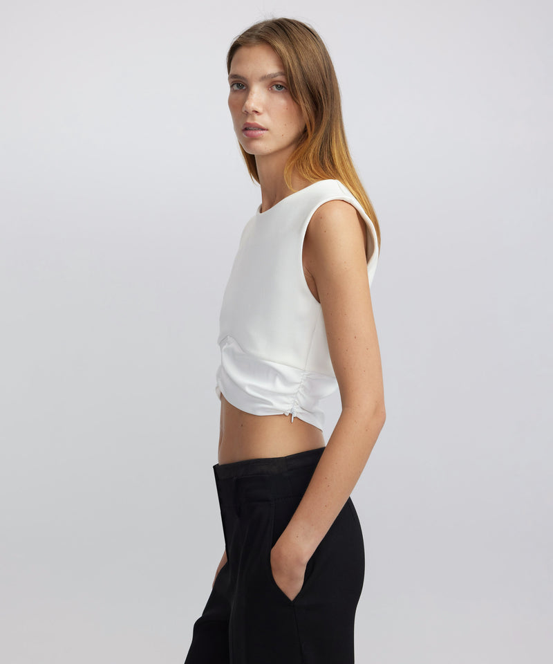 Ipekyol Fabric Mix Crop T-Shirt Ecru