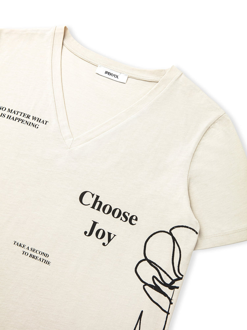 Ipekyol V-Neck T-Shirt With Slogan And Visual Print Stone