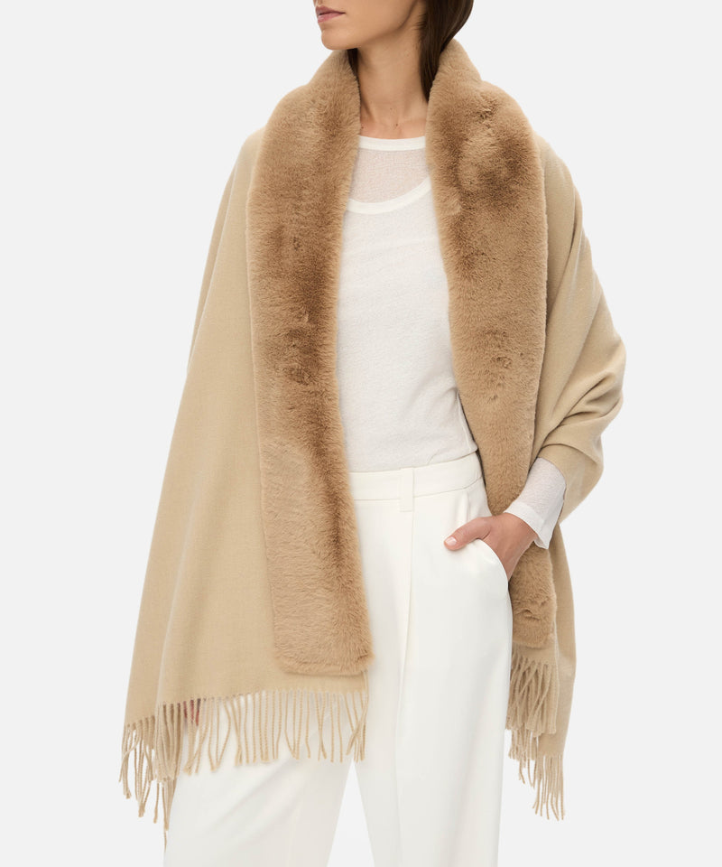 Ipekyol Poncho With Faux Fur Trim Beige