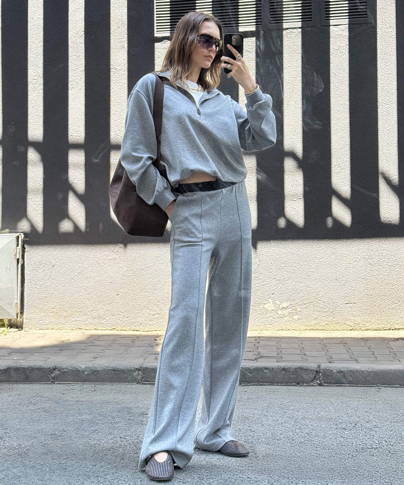 Ipekyol Mixed Media Color-Block Trousers Grey Melange